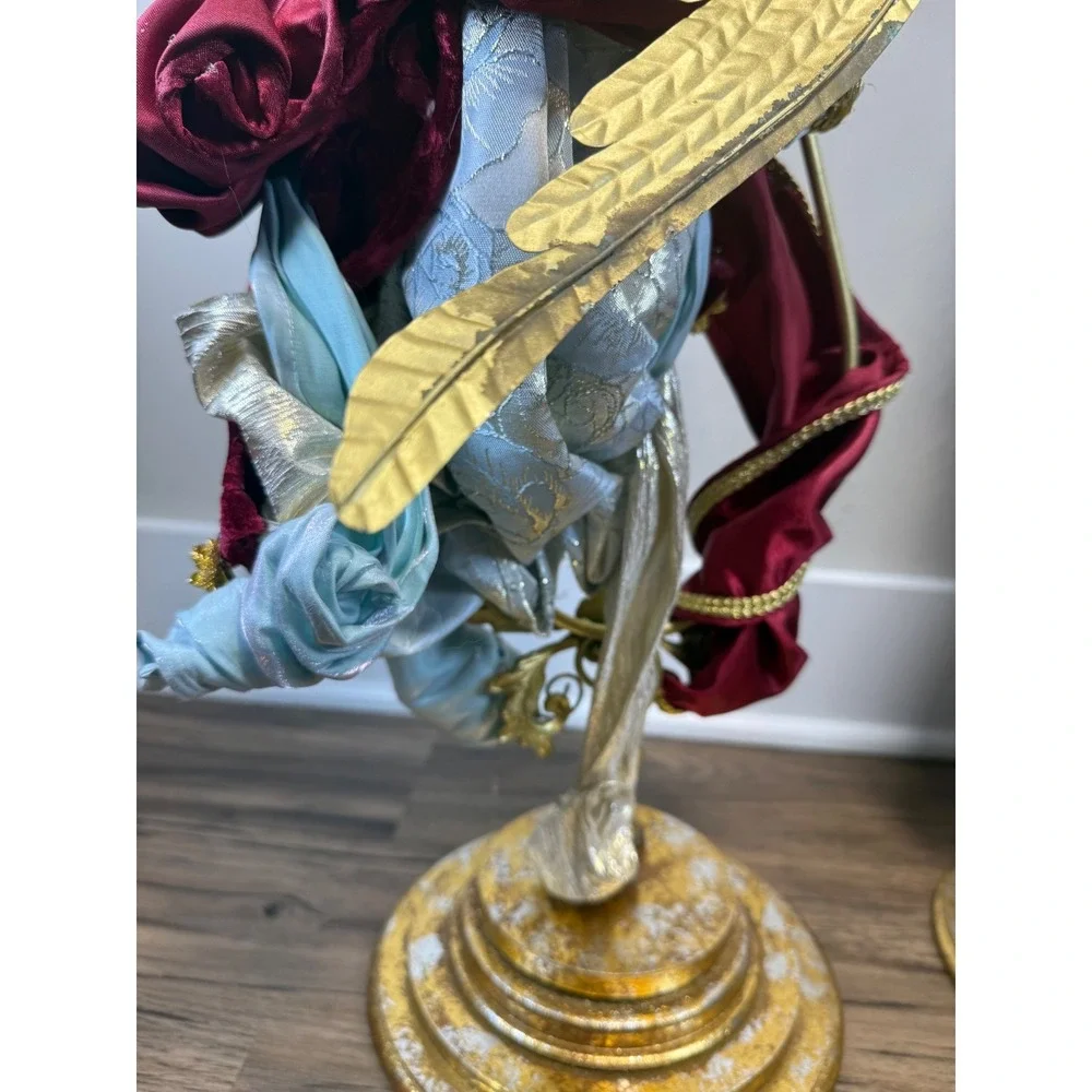 Mark Roberts Angel Candle Holders 2 Large 26in Gold Burgundy Jeweled 2023 Collec